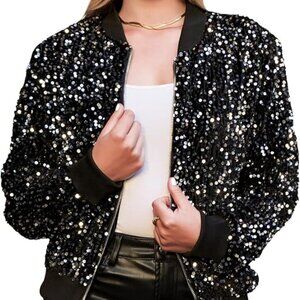 Women's Sparkly Sequin Jacket Glitter Long Sleeves
